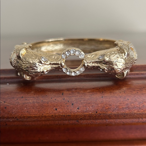 Vintage Ann Taylor double dog bangle bracelet purple enamel gold tone rhinestone - Picture 4 of 4